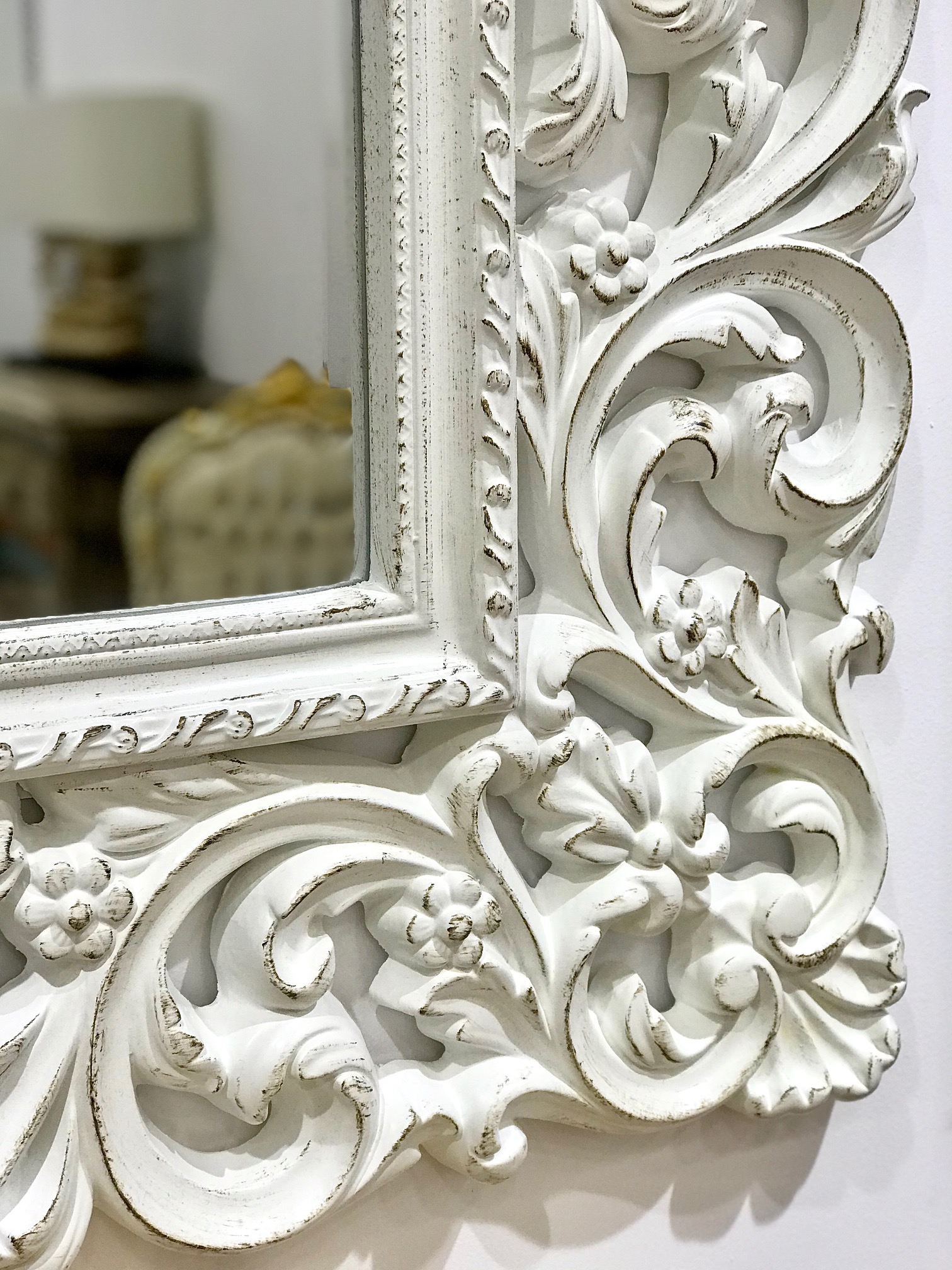 SPECCHIO Cornice in legno bianco intarsiato 61x61 decorazione casa bagno  shabby » Mamocek