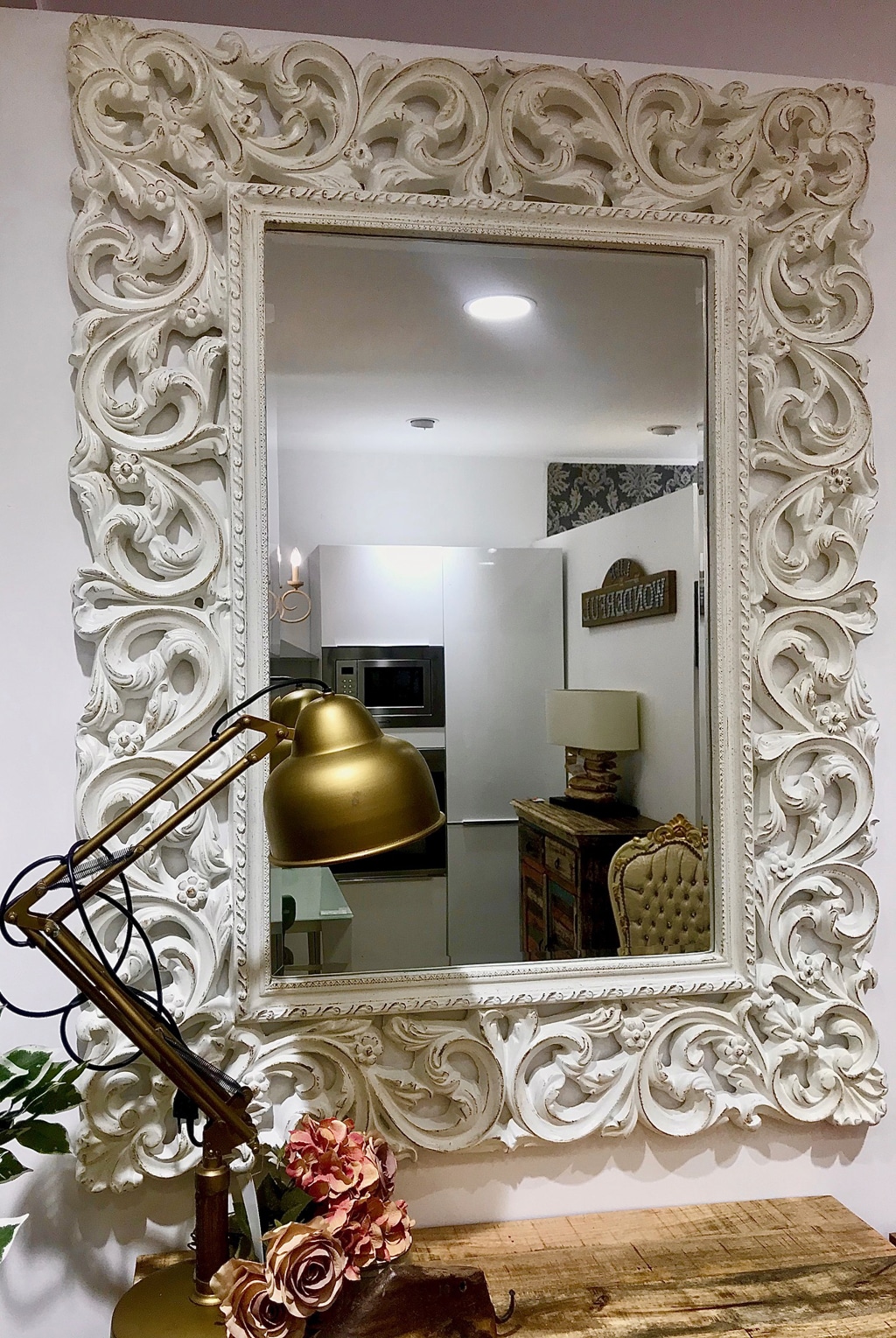 Specchio ingresso cornice barocco 105x85 cm Made in Italy Specchio cornice  bianca